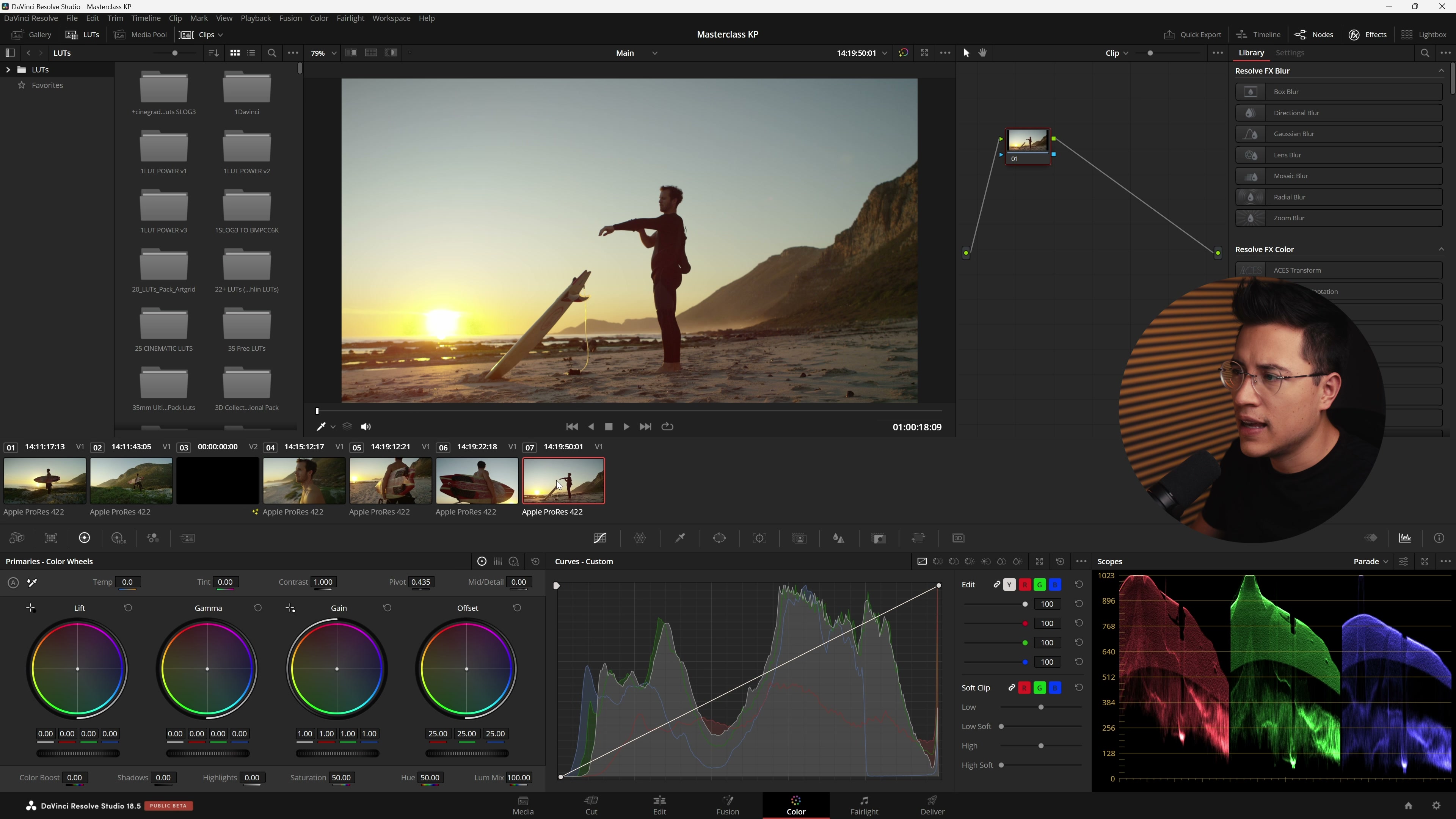Ruedas de color y scopes de DaVinci Resolve