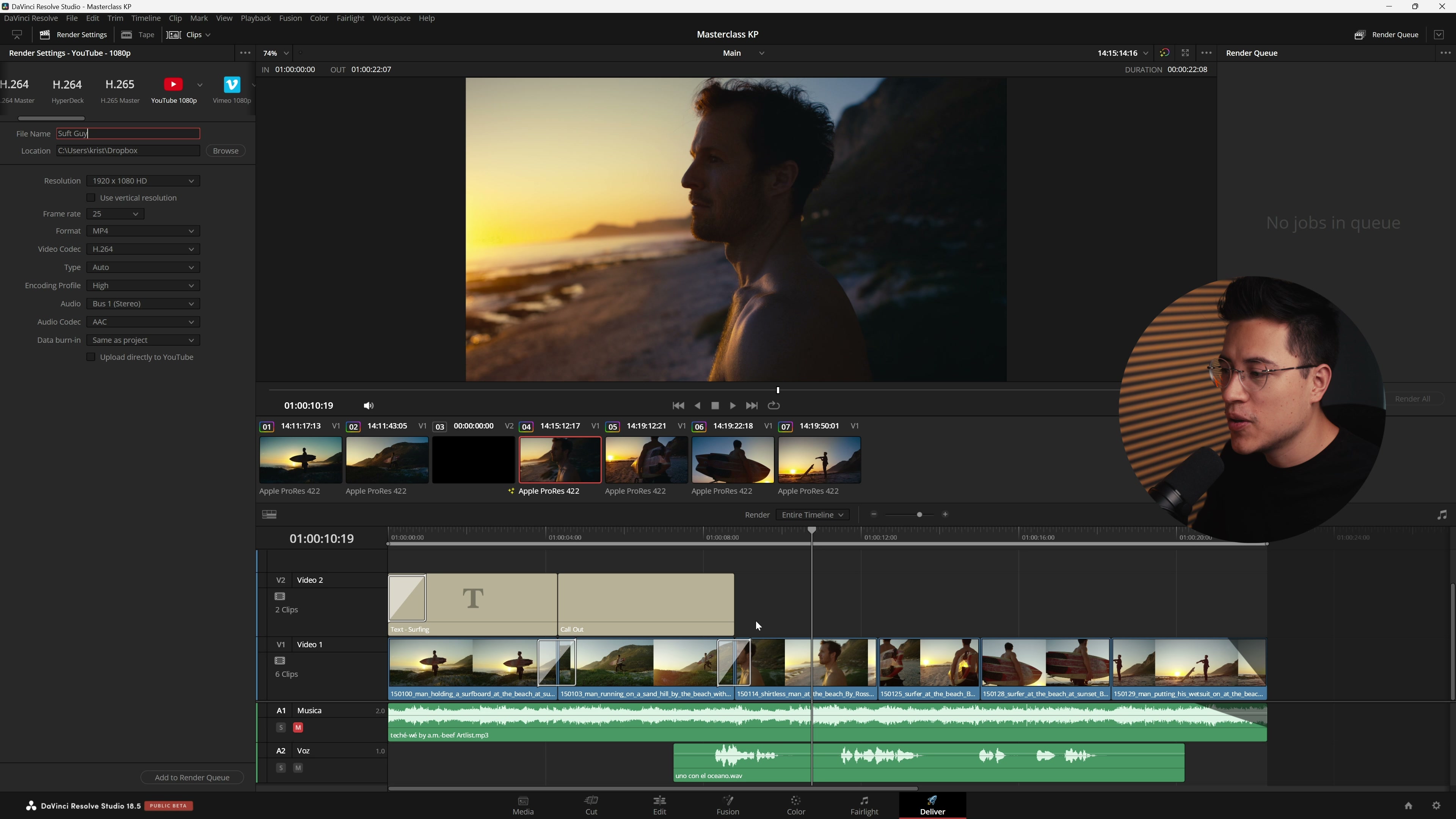 Interfaz de Deliver en DaVinci Resolve